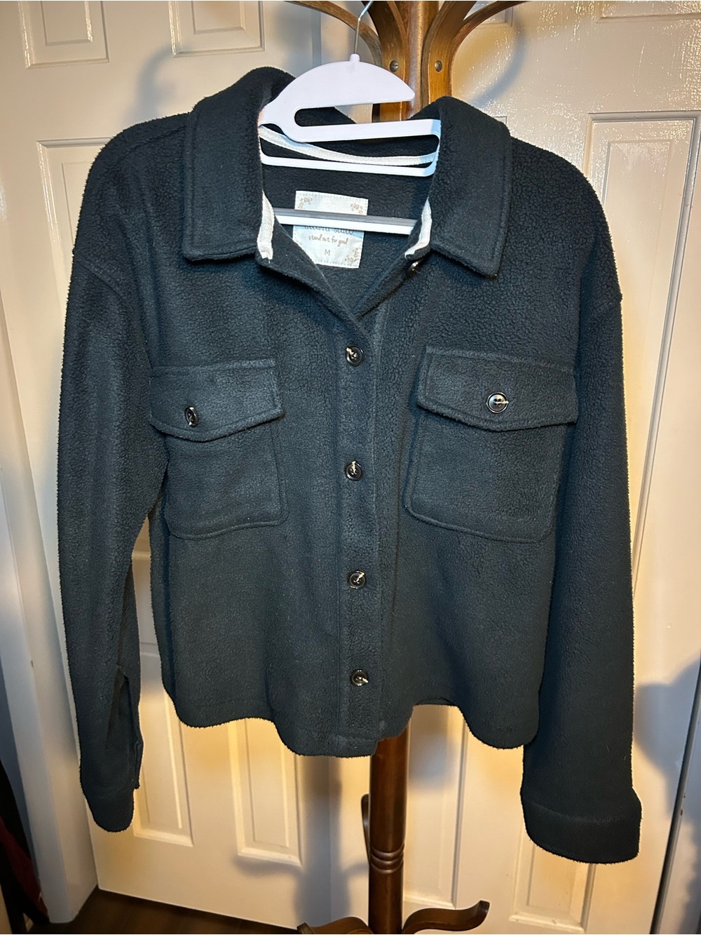 Altar'd State Black Teddy Fleece Button-Front Jacket